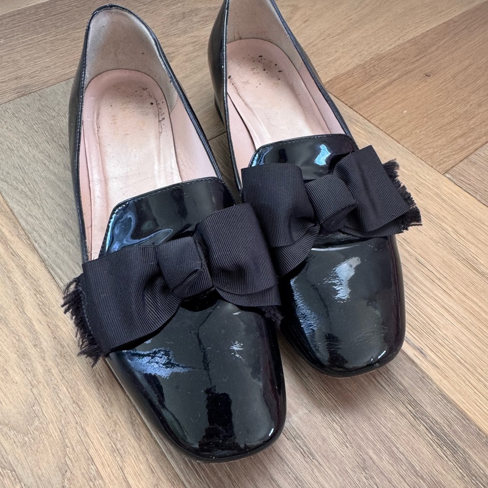 Kate Spade Black Patent Leather Loafers with Bow